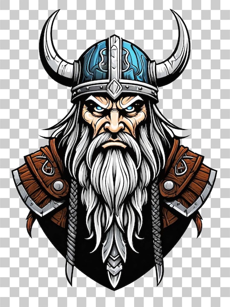 PSD guerrero vikingo con casco con cuernos y armadura vikinga ilustración sobre fondo transparente