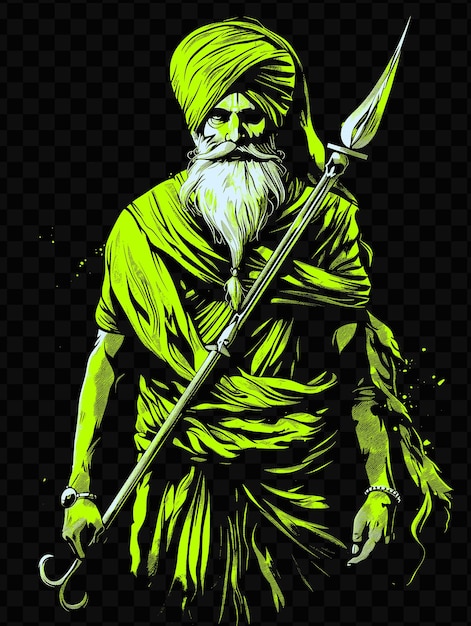 PSD le guerrier de sikh nihang portant une épée khanda et un t-shirt quoi en acier designes d'art à l'encre de tatouage