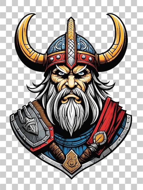 PSD guerrier viking avec barbe et casque à cornes illustration sur fond transparent