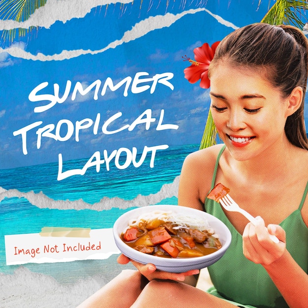 PSD guide de mise en page tropicale d'été modèle psd pour les voyages ou le contenu alimentaire tropical