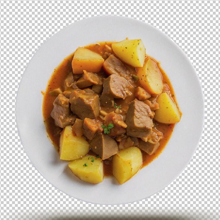 PSD guilherme húngaro de carne de porco com batatas isoladas em fundo transparente