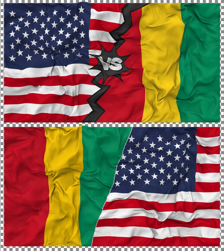 PSD guiné versus estados unidos meia bandeira combinada tesoura bump texture relação bilateral renderização 3d