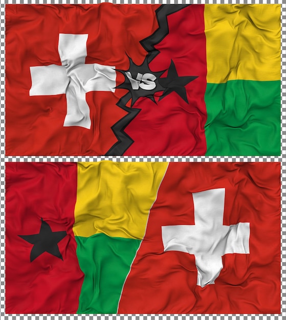 Guinea-Bissau gegen Schweiz Halbkombinierte Flagge Stoff-Bump-Textur 3D-Rendering