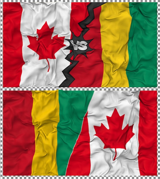 Guinea contra Canadá Media bandera combinada con textura 3D de la tela de la bandera