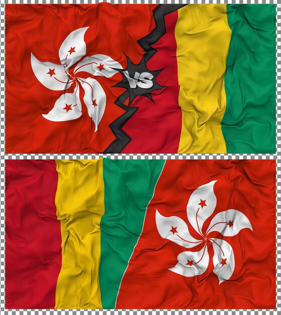 Guinea contra Hong Kong Media bandera combinada con textura 3D de la tela de la bandera