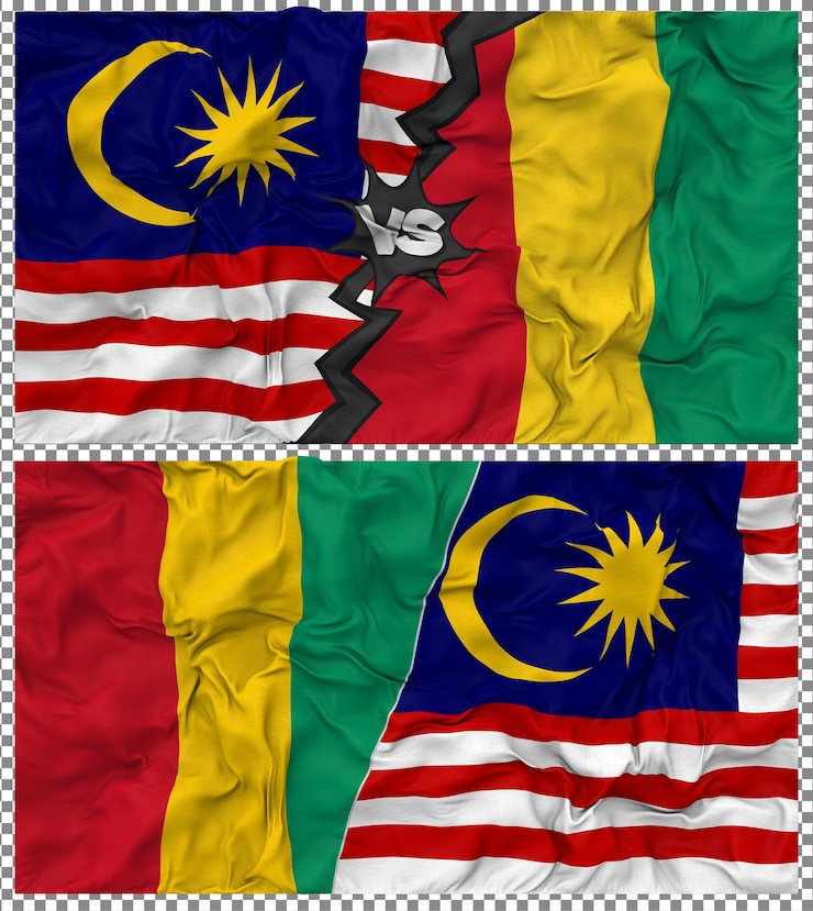 PSD guinea vs malaysia half combined flag cloth bump texture 3d rendering
