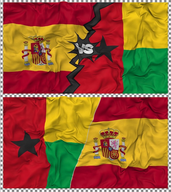 Guinée-Bissau contre l'Espagne Half Combined Flag Cloth Bump Texture Rendering 3D
