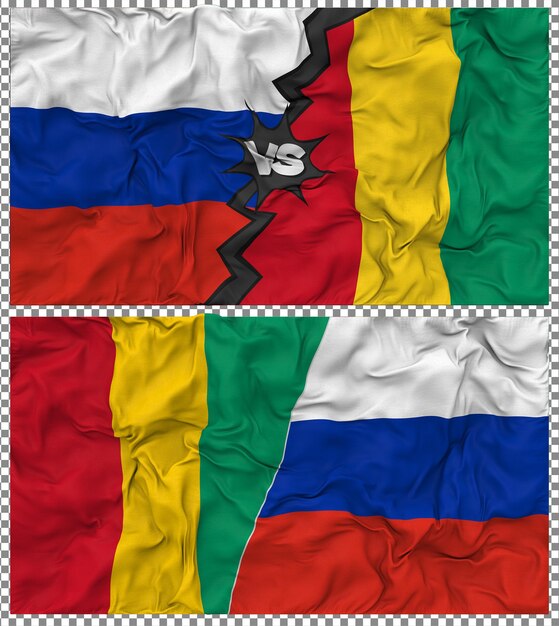 La Guinée contre la Russie Half Combined Flag Cloth Bump Texture Rendering 3D