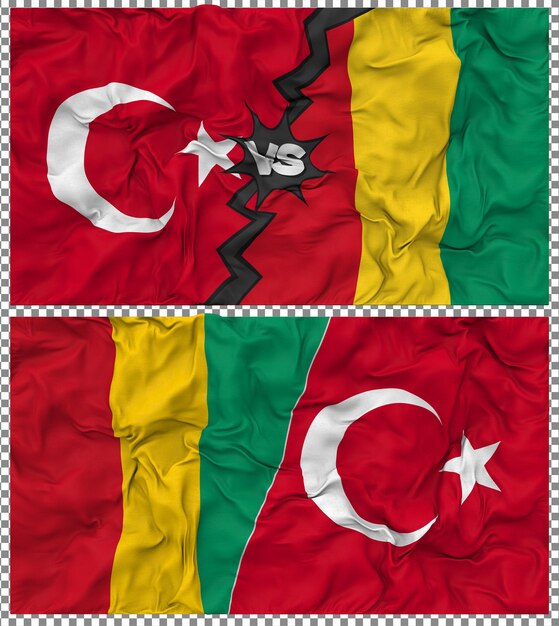 La Guinée contre la Turquie Half Combined Flag Cloth Bump Texture Rendering 3D