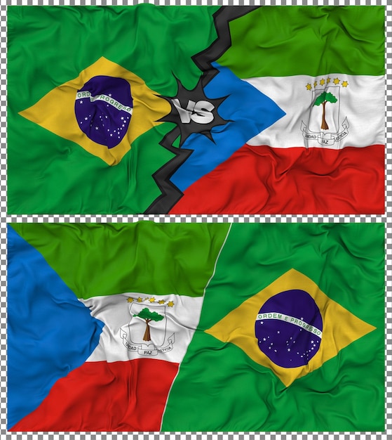 Guinée équatoriale contre le Brésil Half Combined Flag Cloth Bump Texture Rendering 3D