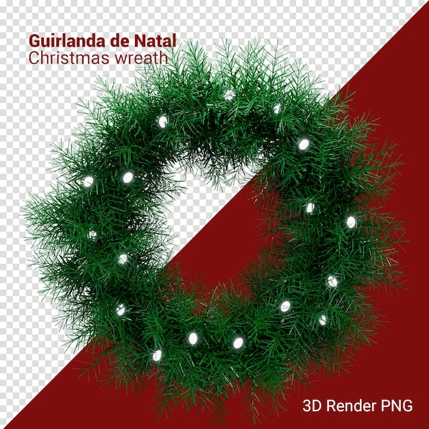 Guirlanda 3d con corona decorada 3D para la composición de Navidad