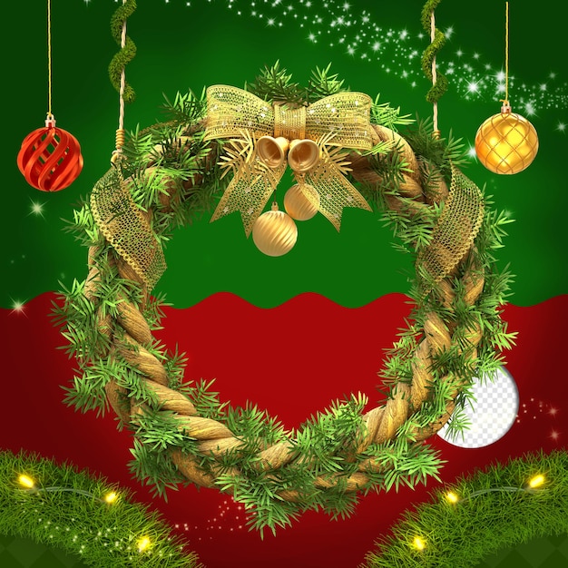 Guirlanda de Natal com luzes douradas e enfeites PSD premium.