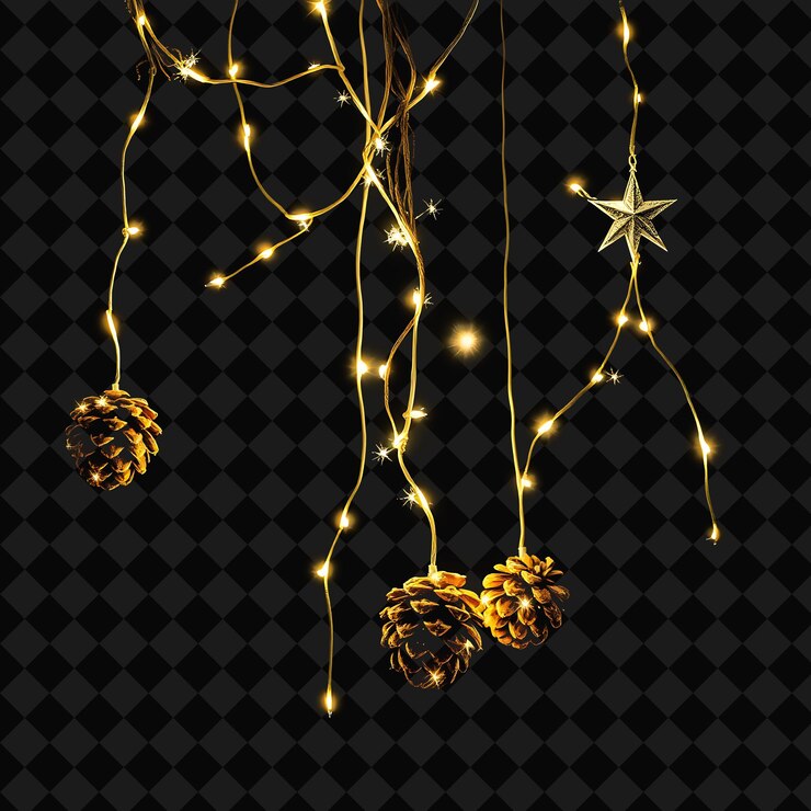 PSD guirlandas decorativas de piñones de cuerda y estrellas relucientes de neón brillan envueltas alrededor de las piñones gemelas
