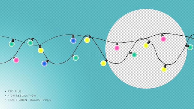 PSD guirlande électrique multicolore sur fond transparent rendu 3d