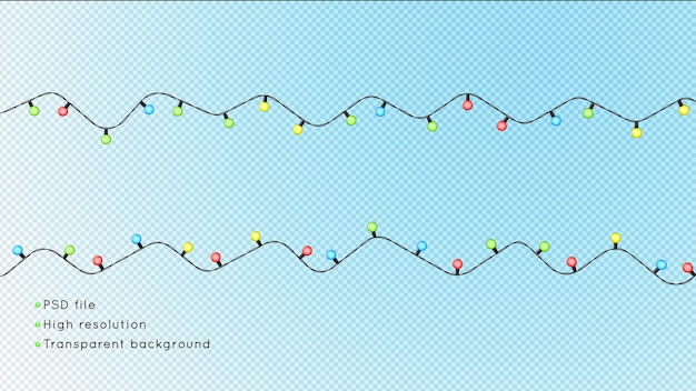 Guirlande électrique de Noël avec des ampoules rondes de couleur brillante sur un rendu 3d de fond transparent