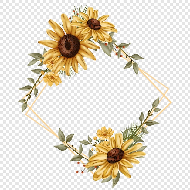 PSD guirnalda de flores de otoño de otoño hecha de ilustraciones de imágenes prediseñadas png de girasol rústico