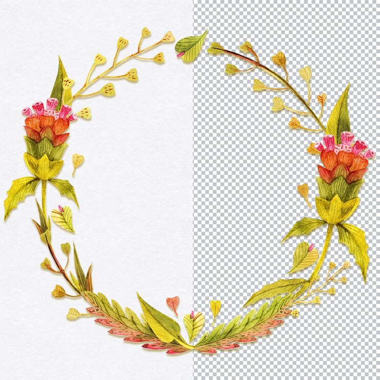 PSD guirnalda de plantas silvestres amarillas para saludos y cualquier tarjeta ilustración dibujada a mano de acuarela botánica