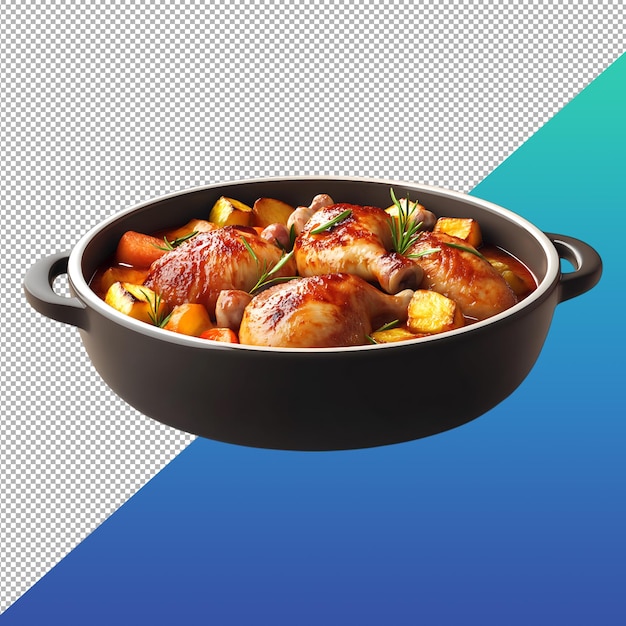 Guisado de frango e batata em uma panela preta