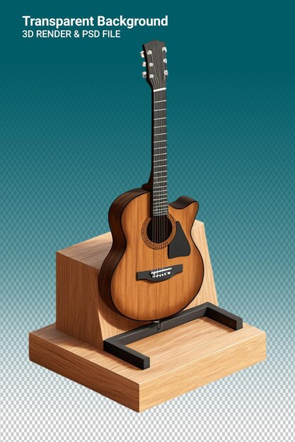 PSD une guitare en bois est assise sur un stand