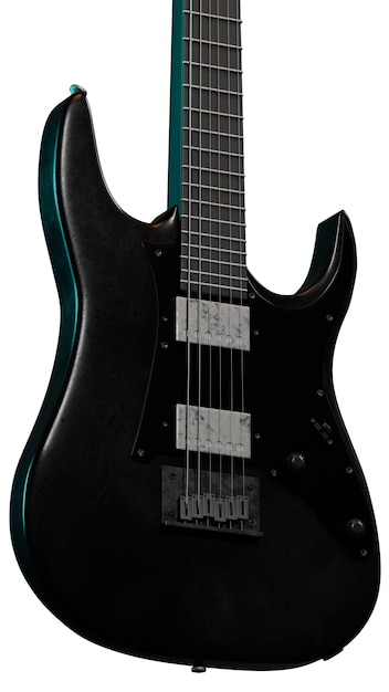 Une guitare électrique noire en gros plan