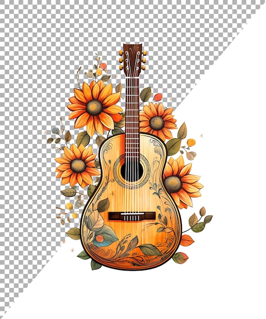 PSD guitare à fleurs de dessins animés de png