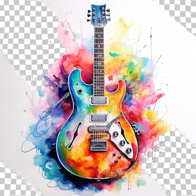 PSD guitare peinte à l'aquarelle sur fond transparent