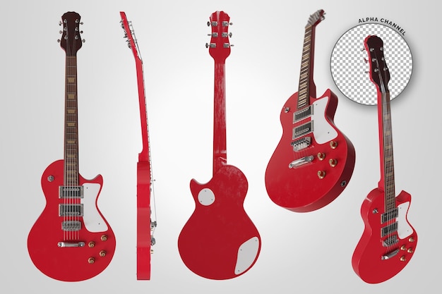 PSD une guitare rouge et blanche est montrée avec une guitare rouge