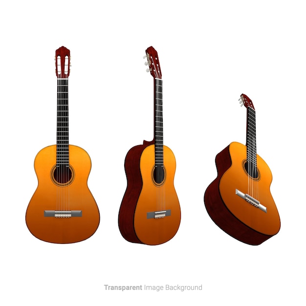 PSD guitarra acústica em um fundo de imagem transparente isolado renderização 3d