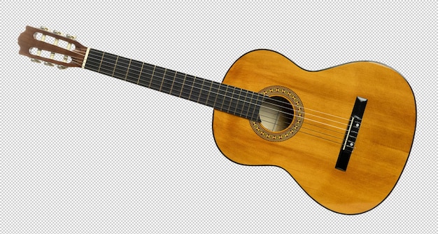 Guitarra clásica de madera aislada sobre un fondo transparente con camino de recorte incluido