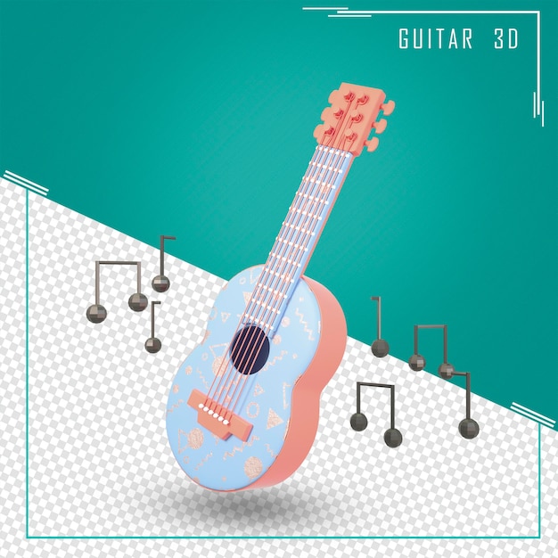 Guitarra clássica acústica 3d com nota musical