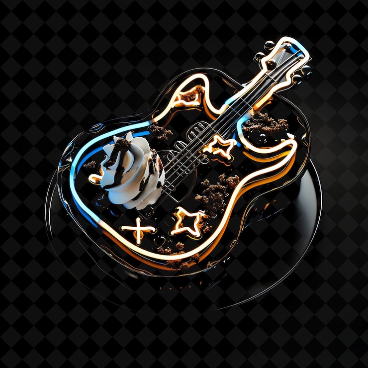 PSD una guitarra dorada con la palabra cita en ella