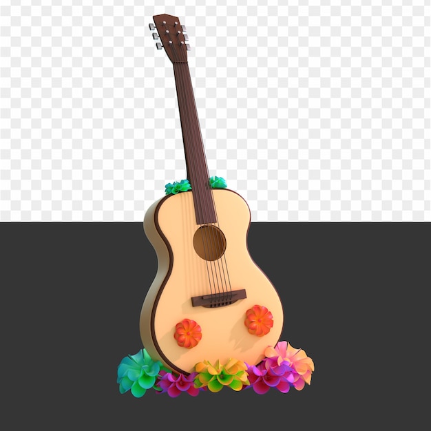 PSD una guitarra con flores encima.