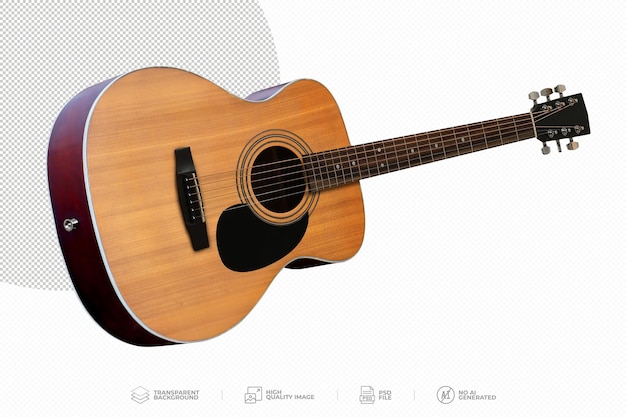 Guitarra de madera acústica en fondo transparente PSD