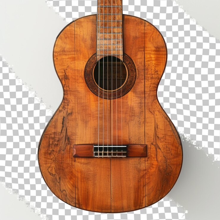 PSD una guitarra de madera se muestra con un fondo blanco y negro