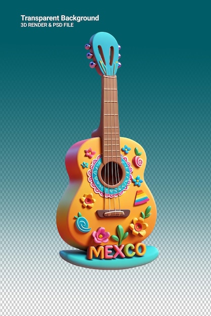 PSD una guitarra con un mensaje que dice mexicano mexicano mexicano mexicano en él