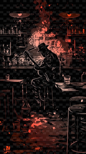 PSD guitarrista de blues tocando em um bar fumegante com luzes de néon e ideia de cartaz de música de ilustração vetorial