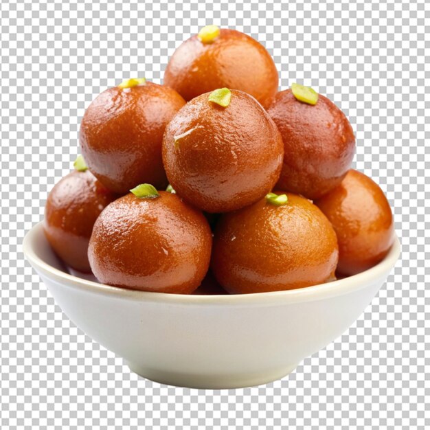 Gulab jamun sabroso en un fondo transparente