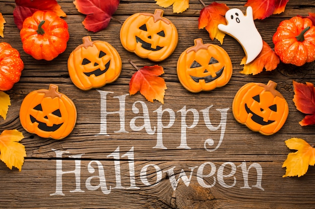 Guloseimas e abóboras de Halloween