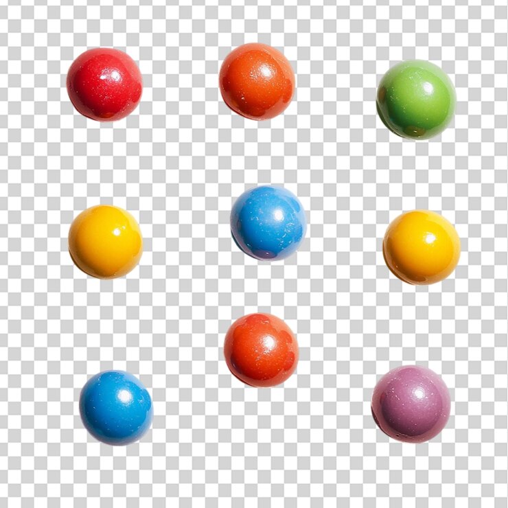 PSD gumballs coloridos aislados en un fondo transparente