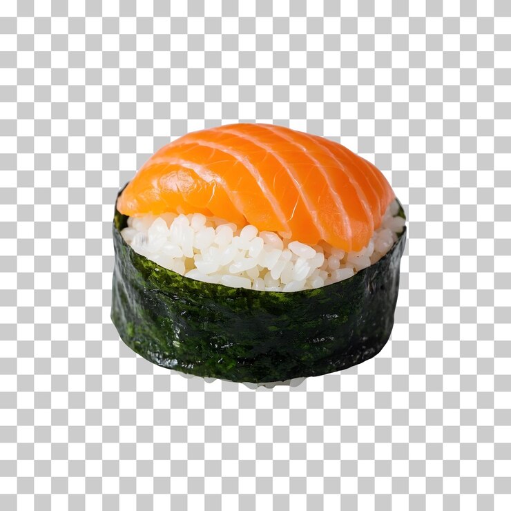 PSD gunkan maki sushi con salmón aislado sobre un fondo transparente