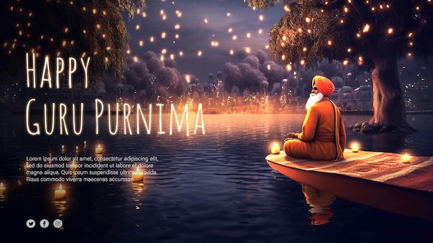 Guru purnima-charakter meditiert unter dem baummond und den sternen