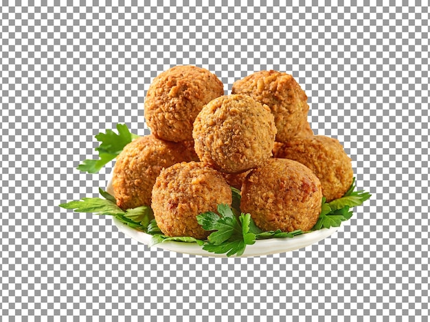 Gustose palline di falafel su un piatto con sfondo trasparente