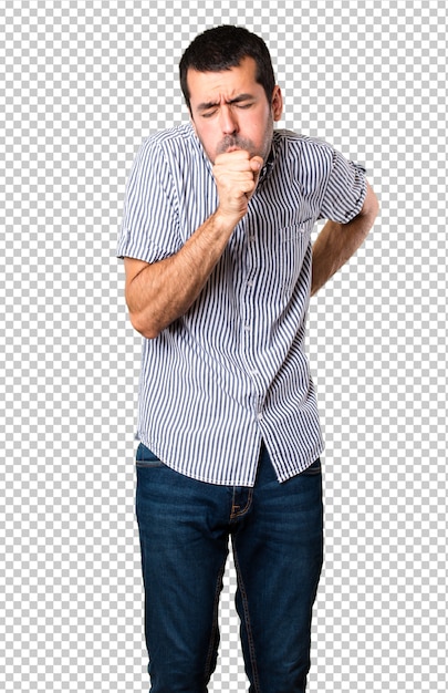 Gut aussehender Mann, der viel hustet