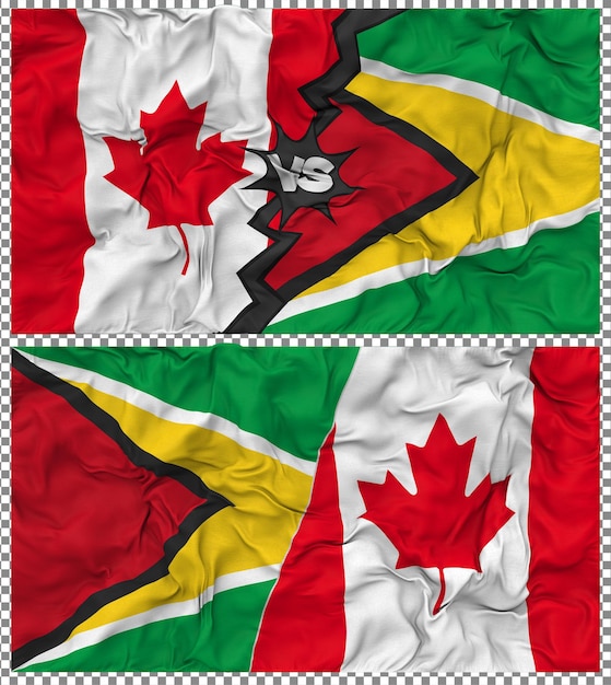 Guyana contra Canadá Media bandera combinada con textura 3D de la tela de la bandera