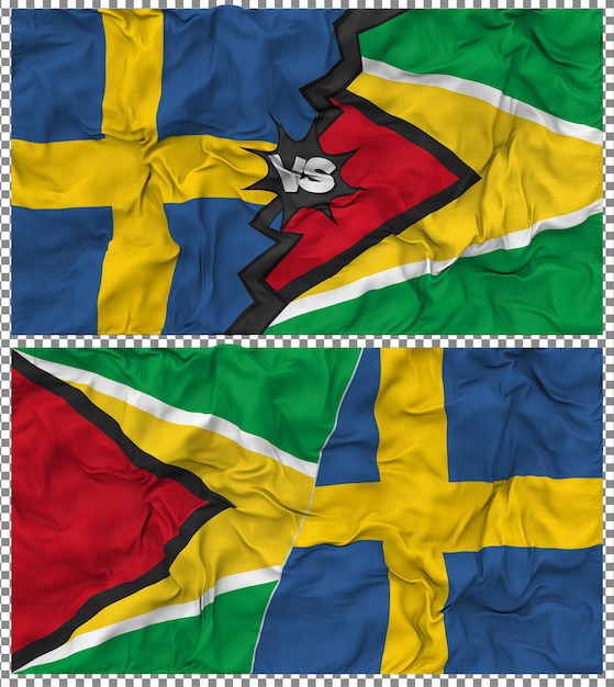 Guyana contra Suecia Media bandera combinada con textura 3D de la tela