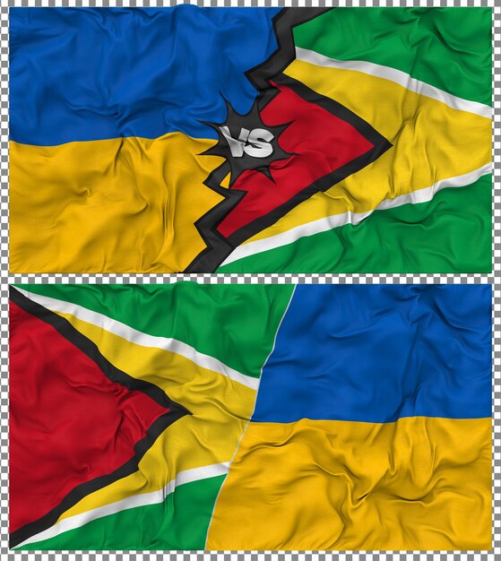Guyana contra Ucrania Media bandera combinada con textura 3D de la tela