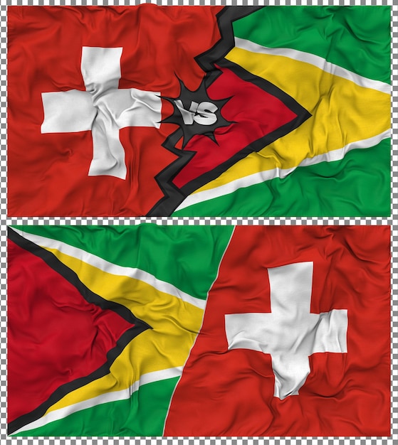 Guyana contro la Svizzera Half Combined Flag Cloth Bump Texture Rendering 3D