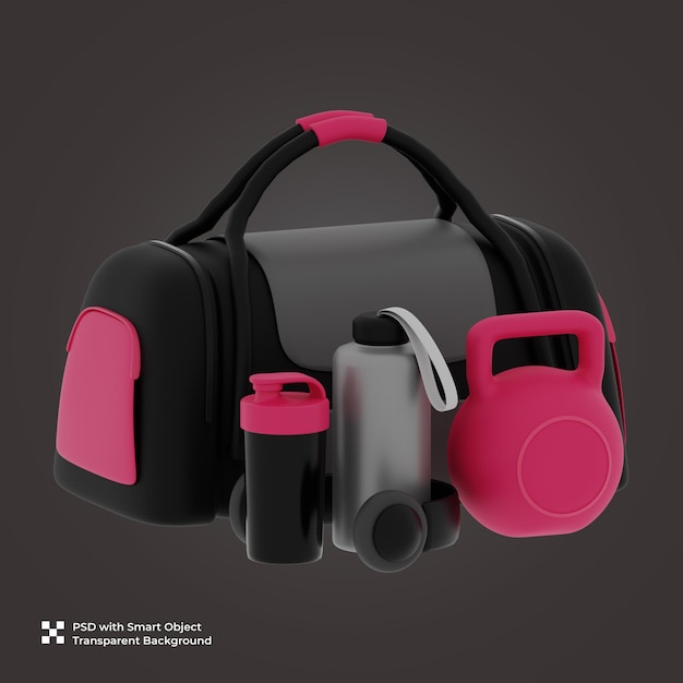 Gym Bag with Fitness Equipment 3D Render