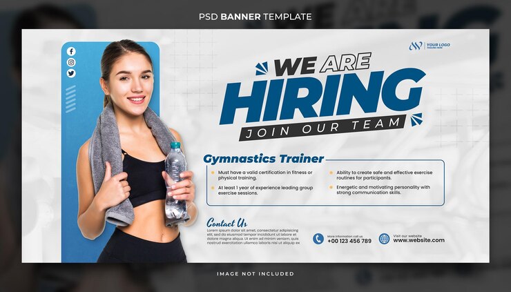 PSD gym trainer job vacancy cover or banner template