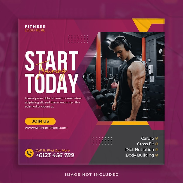 Gymnastik- und Fitness-Promotions-Banner- oder quadratische Flyer-Vorlage für Instagram-Posts in sozialen Medien